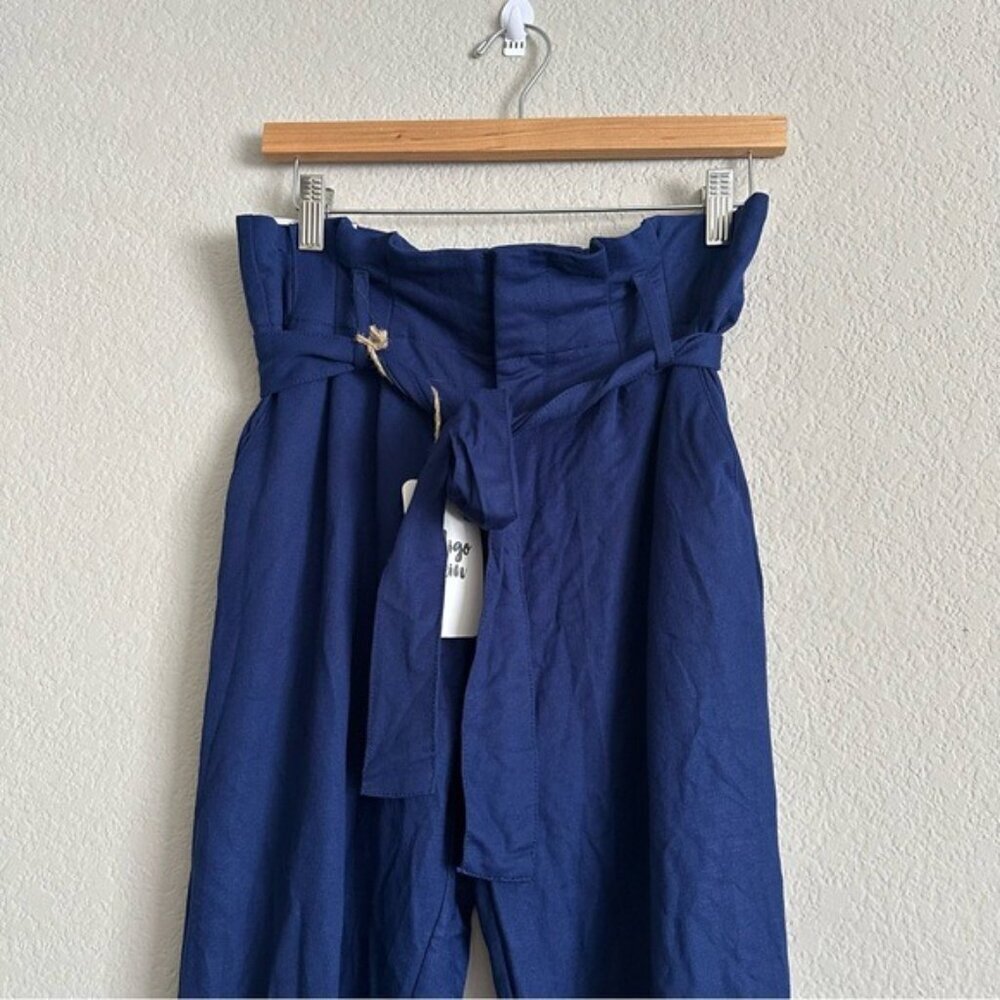 Indigo Rein Paper Bag Crop Navy Blue Women's Pants Size 9 - Picture 4 of 12